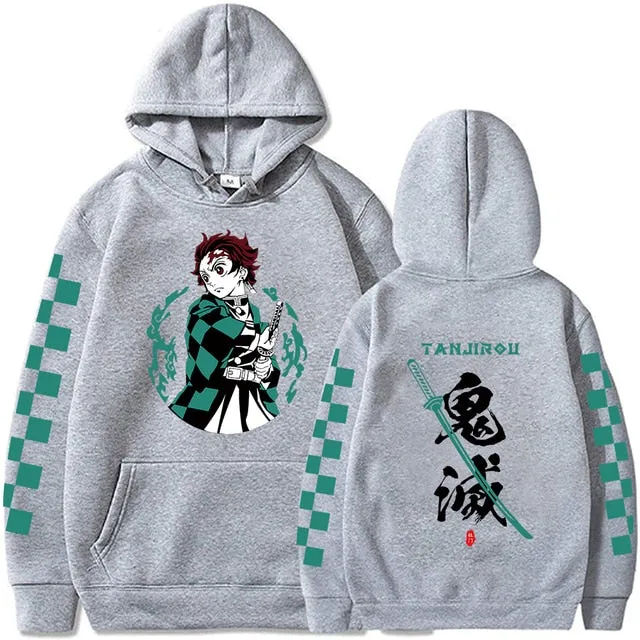 Anime Slayer Hoodies Tanjiro Kamado Print Hooded Sweatshirt for Men