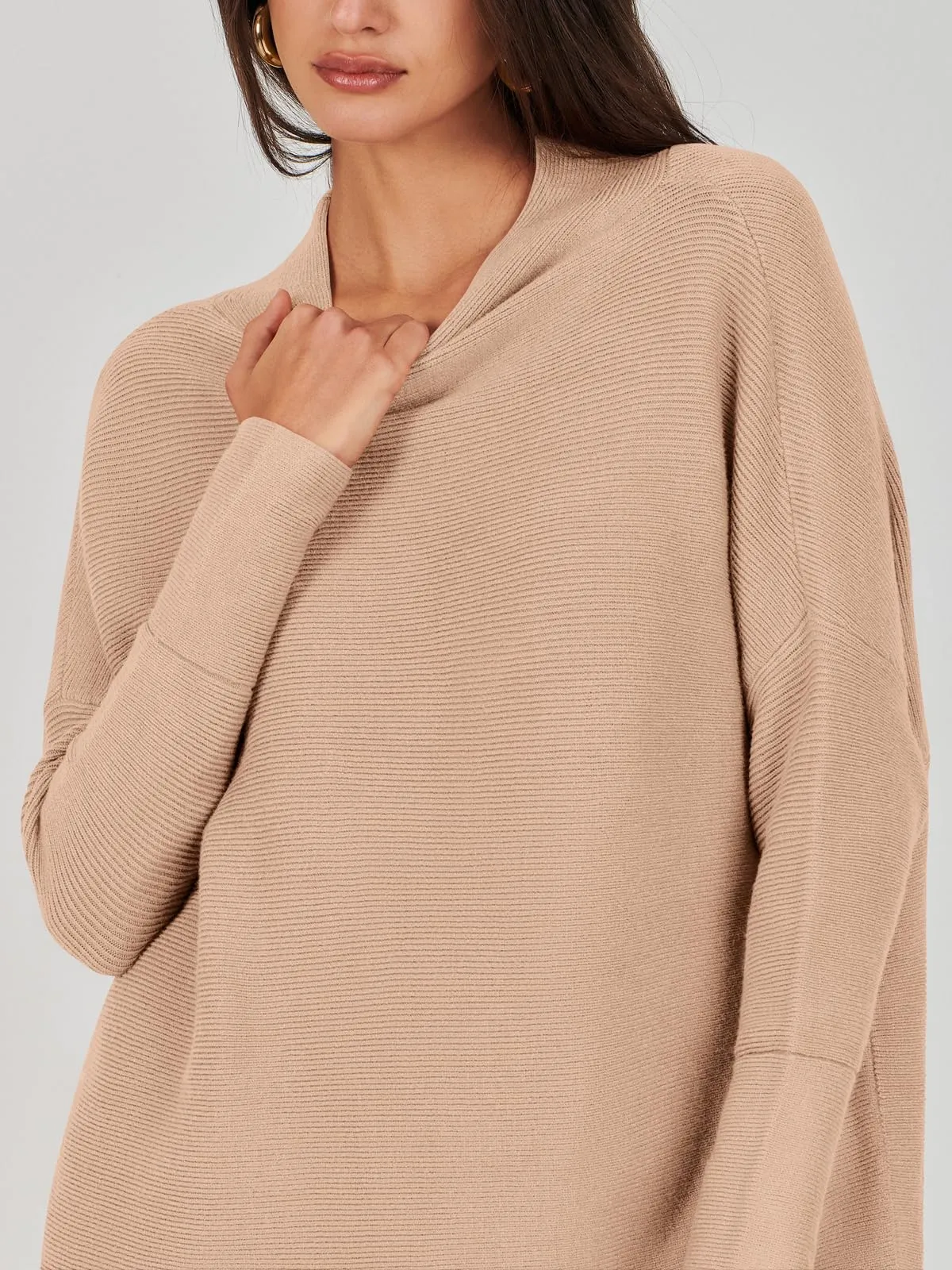 ANRABESS Women Oversized Casual Loose Turtleneck Long Sleeve Slouchy Baggy Knit Tunic Sweaters Pullover 2024 Fall Outfits Khaki Small