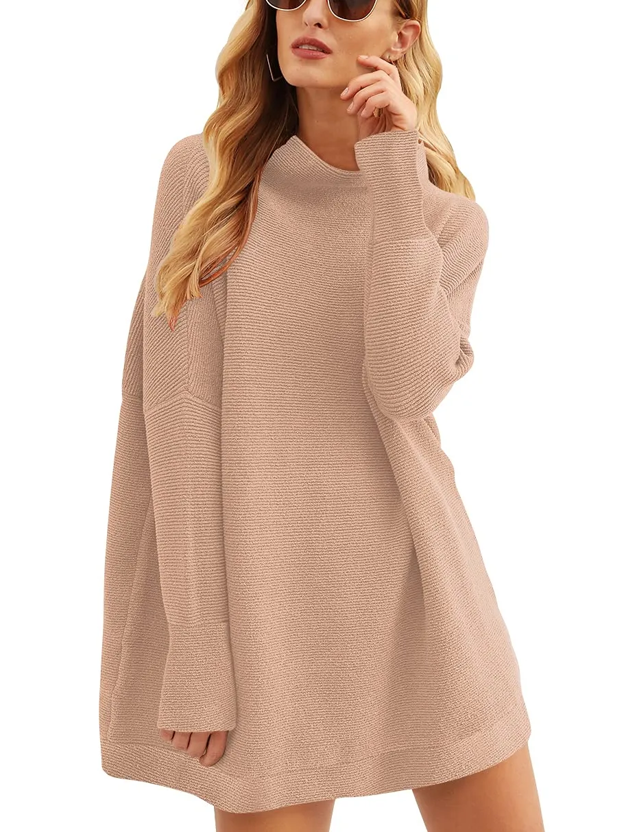 ANRABESS Women Oversized Casual Loose Turtleneck Long Sleeve Slouchy Baggy Knit Tunic Sweaters Pullover 2024 Fall Outfits Khaki Small