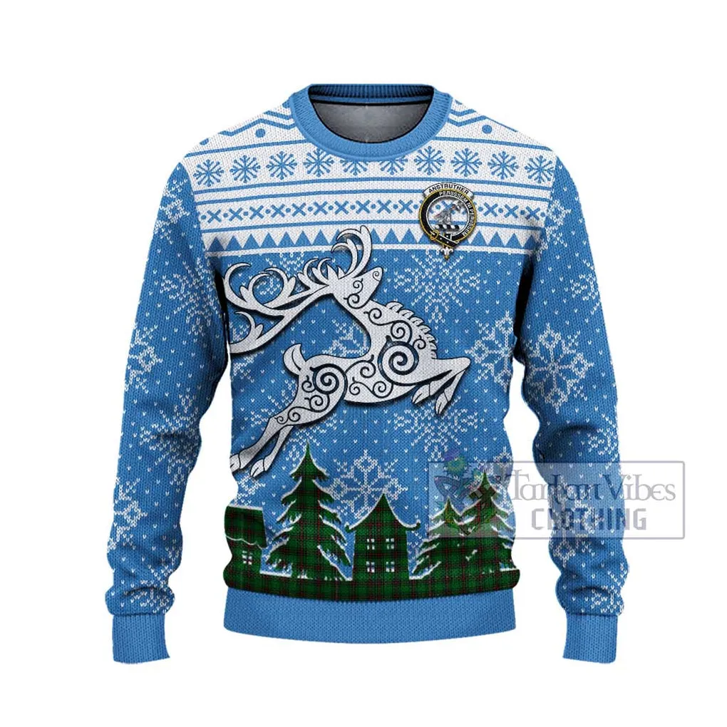 Anstruther Clan Christmas Ugly Sweater with Tartan and Celtic Reindeer Style