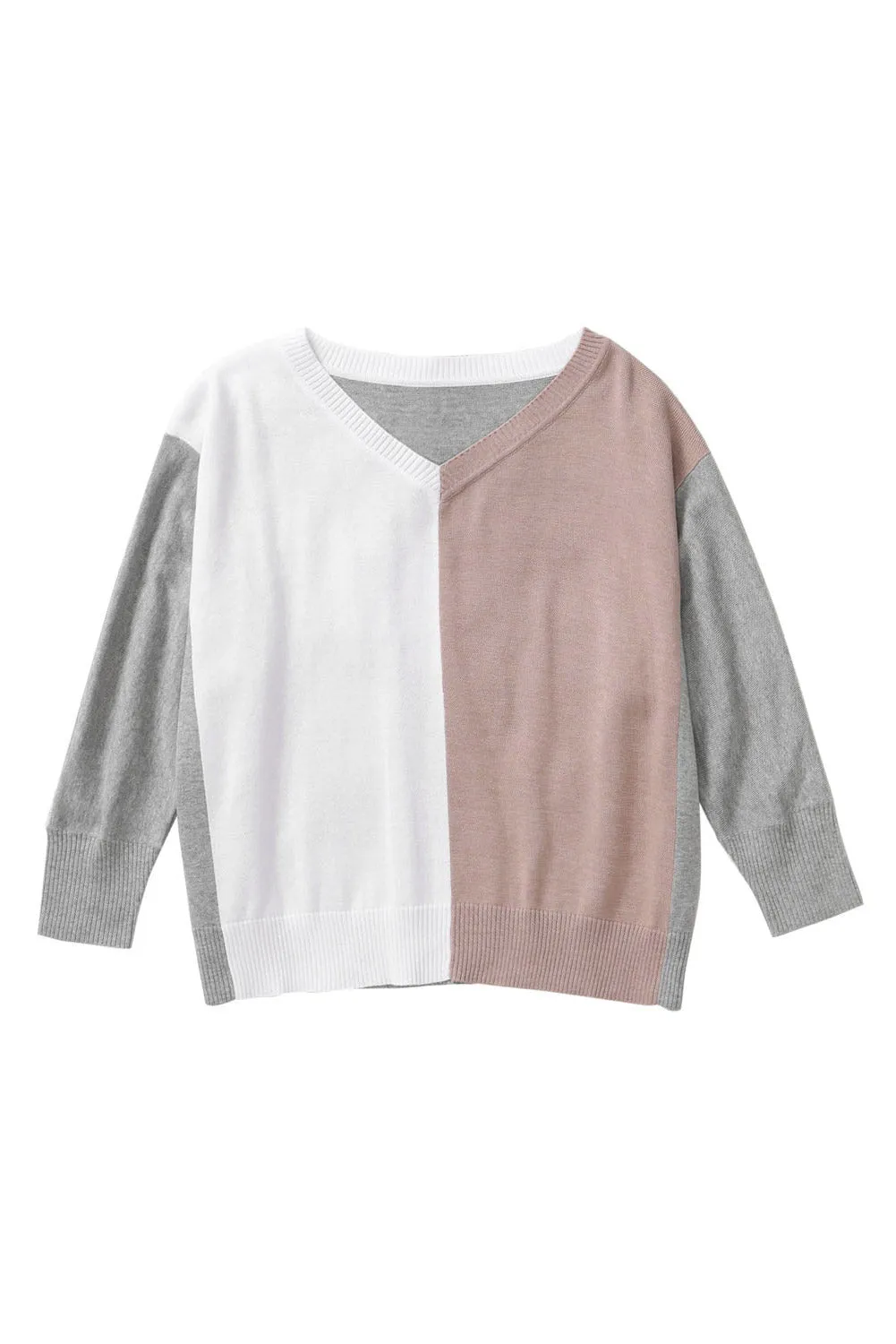 Apricot V-Neck Color Block Loose Sweater