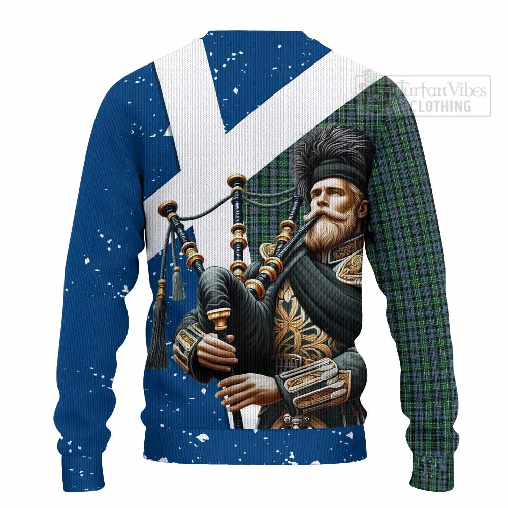 Arbuthnot Tartan Knitted Sweater with Family Crest Scottish Bagpiper Vibes