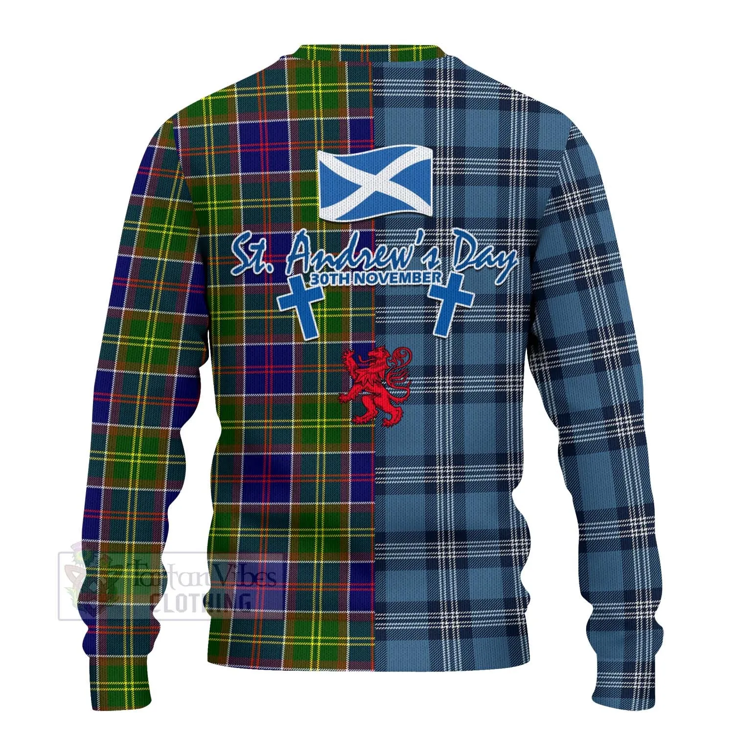 Arnott Tartan Knitted Sweater Happy St. Andrew's Day Half Tartan Style