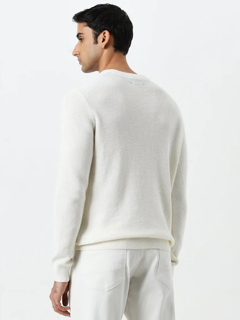 Ascot Off-White Knitted Relaxed-Fit Cotton Sweater