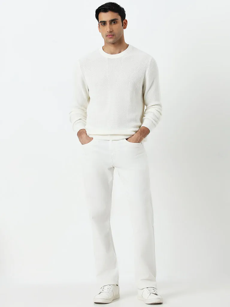 Ascot Off-White Knitted Relaxed-Fit Cotton Sweater