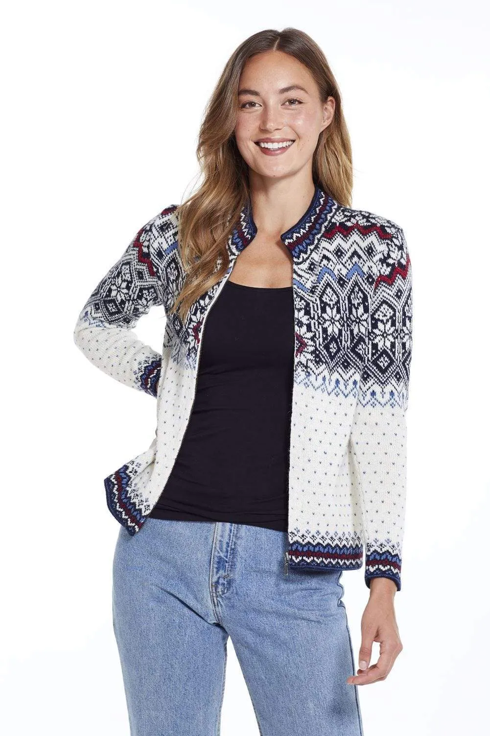 Astrid Pure Alpaca Embroidered Norwegian Sweater Cardigan for Women