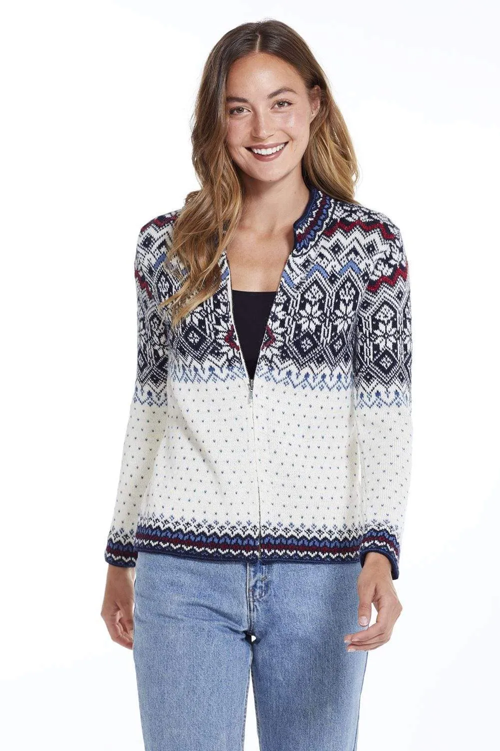 Astrid Pure Alpaca Embroidered Norwegian Sweater Cardigan for Women