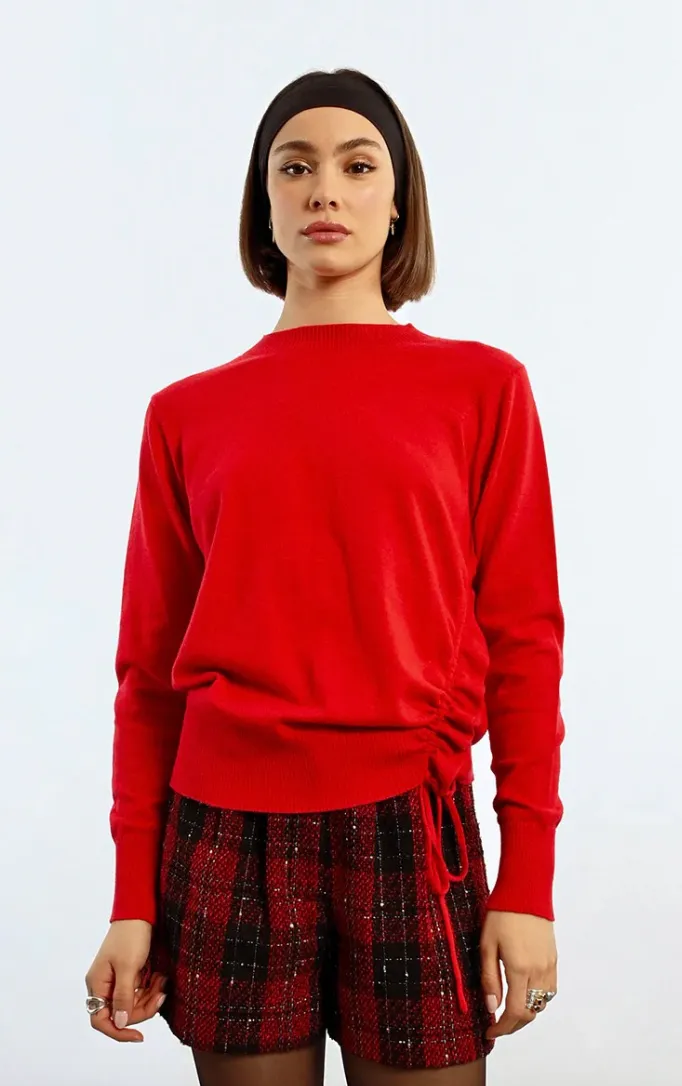 Asymmetrical Side Tie Knit Sweater