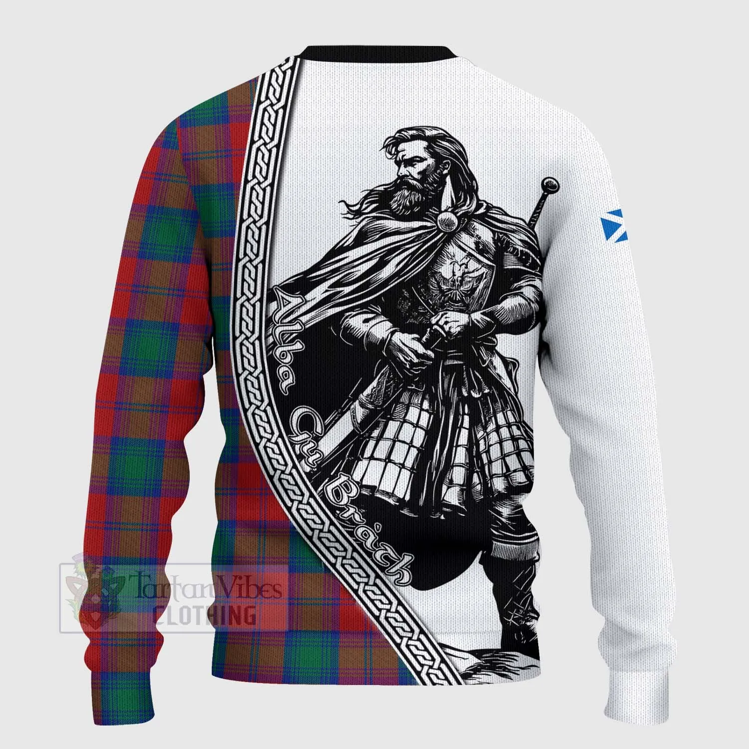 Auchinleck (Affleck) Tartan Clan Crest Knitted Sweater with Highlander Warrior Celtic Style