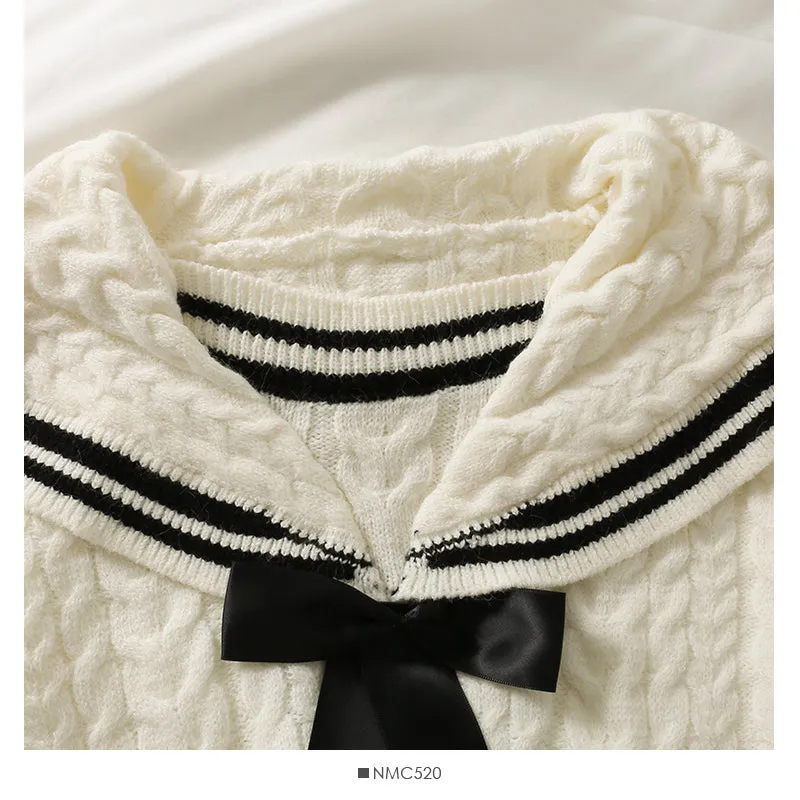 Autumn color matching striped bow Lapel sweater for women  1872