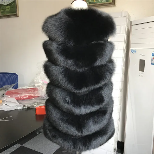 Autumn Winter Women Real Fox Fur Vest Female Genuine Fox Fur Coat Leather Jacket Warm Lady Gilet Natural Fox Fur Waistcoat