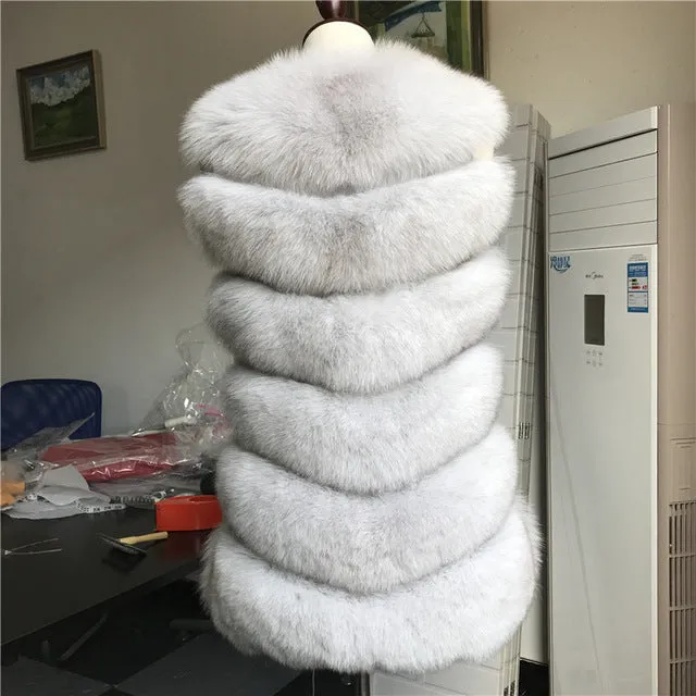 Autumn Winter Women Real Fox Fur Vest Female Genuine Fox Fur Coat Leather Jacket Warm Lady Gilet Natural Fox Fur Waistcoat