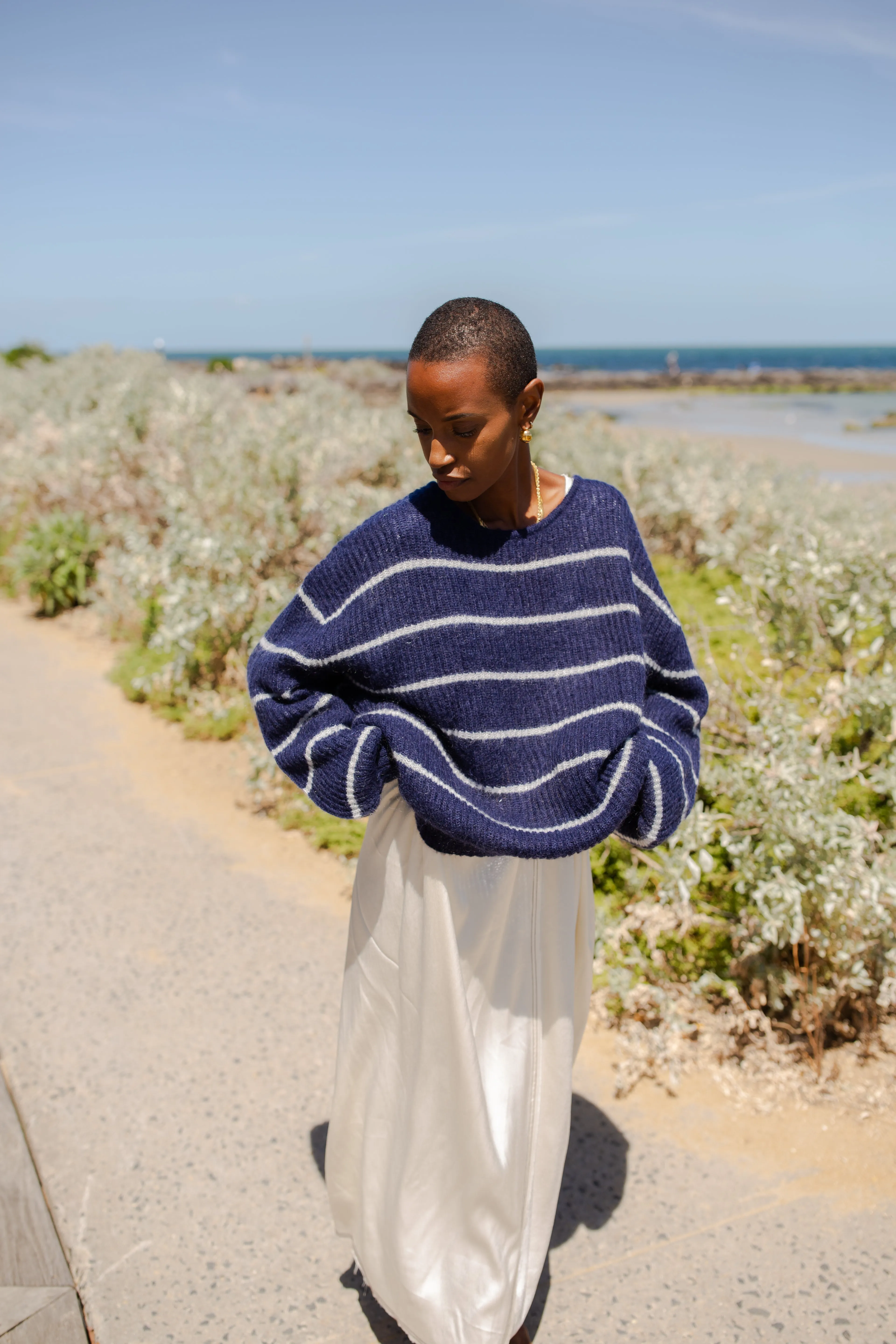 AVA STRIPE SWEATER - NAVY/SNOW