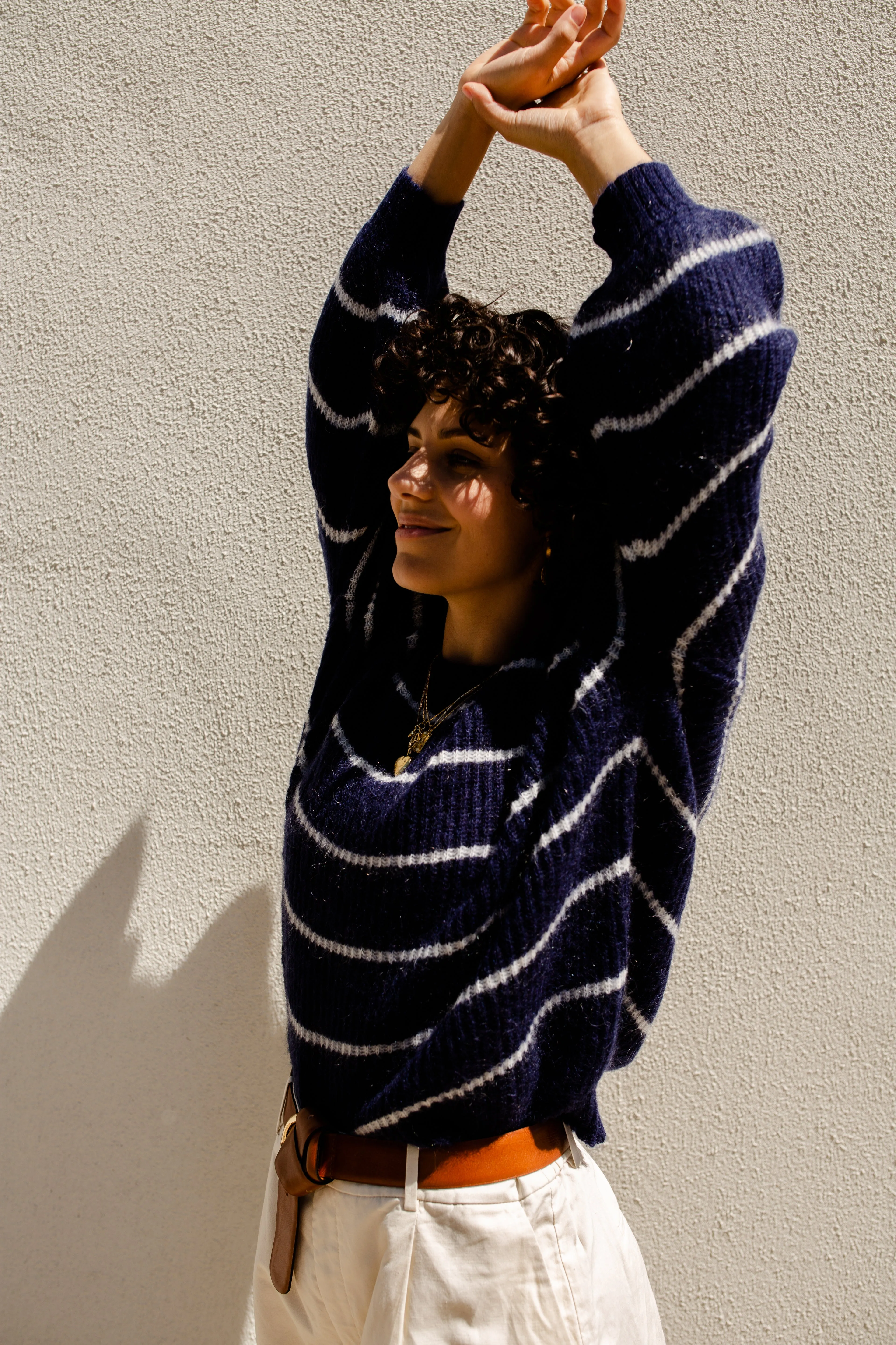 AVA STRIPE SWEATER - NAVY/SNOW