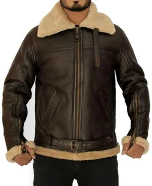 B3 Ginger Sheepskin Fur Brown Leather Jacket