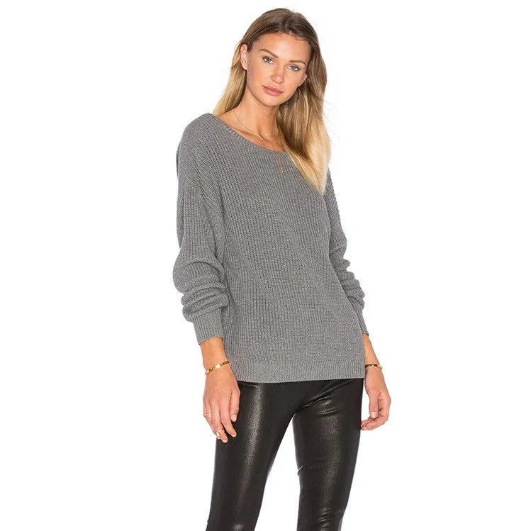 Backless Deep V-Neck Loose Long Sleeve Sweaters