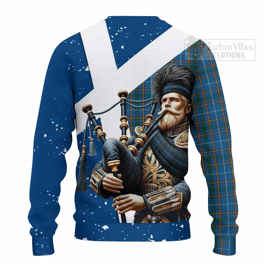 Bain Tartan Knitted Sweater with Family Crest Scottish Bagpiper Vibes