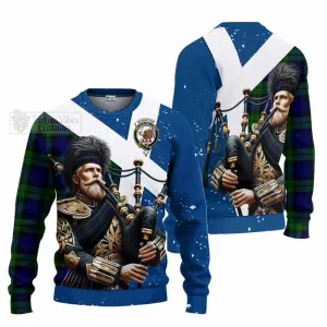 Bannatyne Tartan Knitted Sweater with Family Crest Scottish Bagpiper Vibes