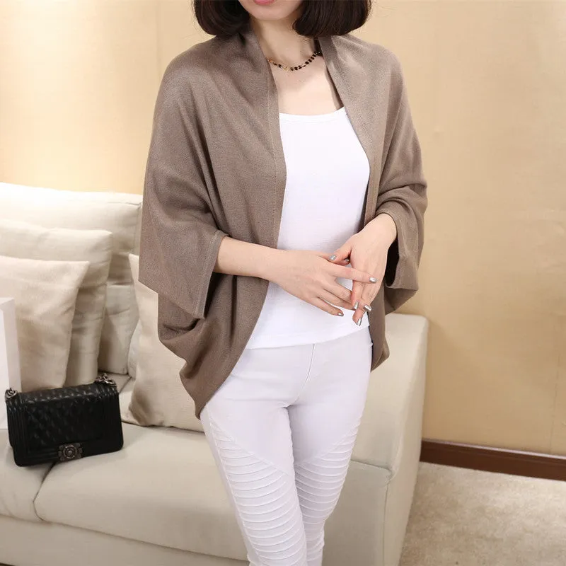 Batwing Solid Color Shawl Knit Loose Cardigan