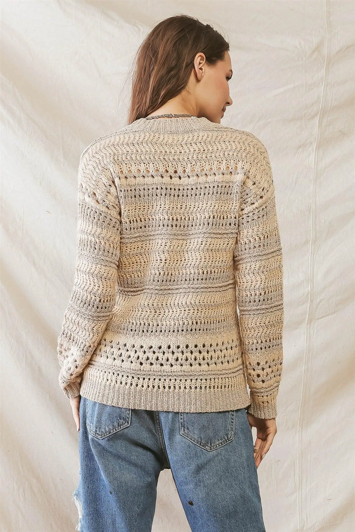 Beige Knit Crew Neck Long Sleeve Sweater /2-3-1