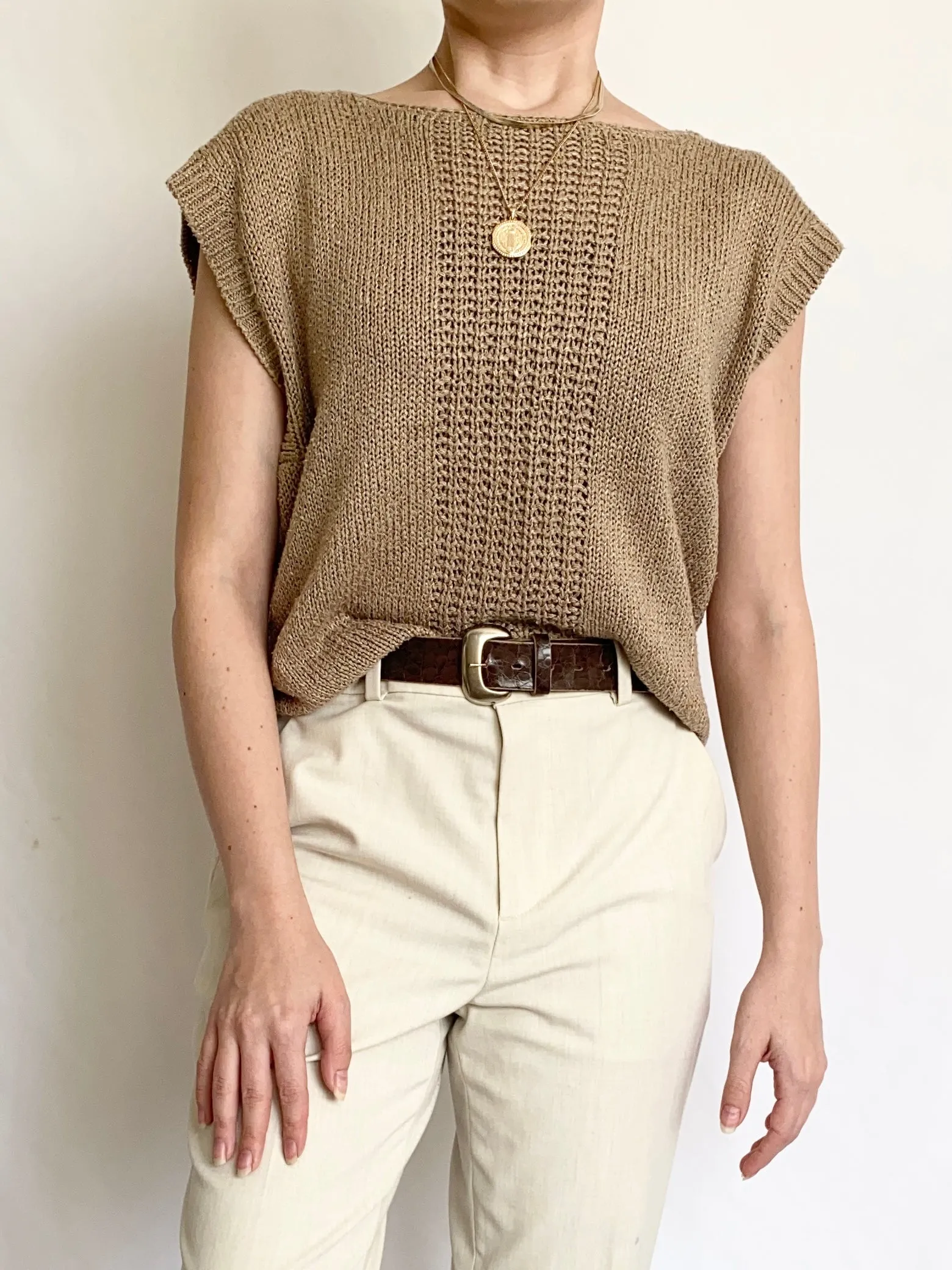 Beige Silk Blend 90s Sweater Vest (S)