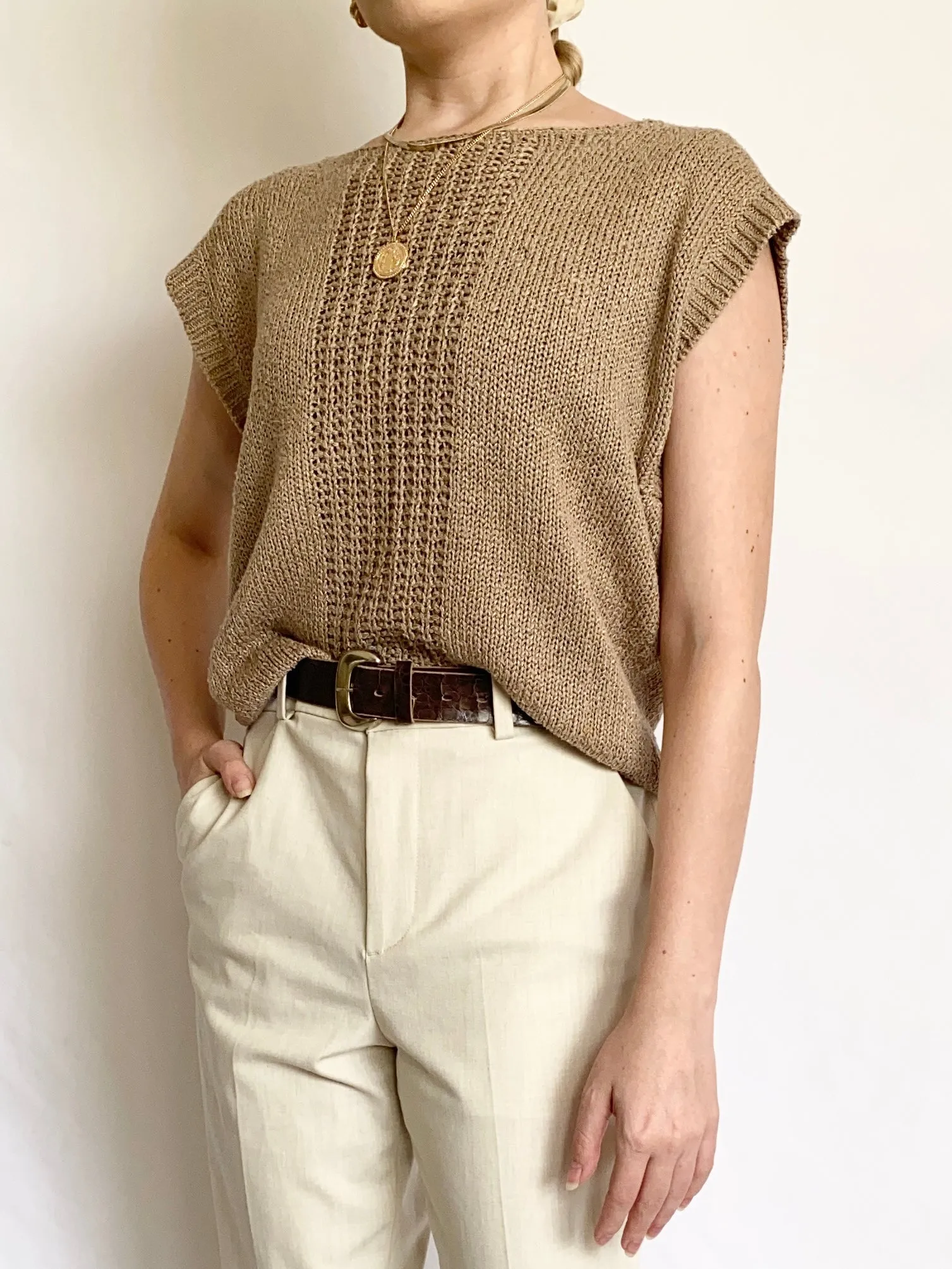 Beige Silk Blend 90s Sweater Vest (S)