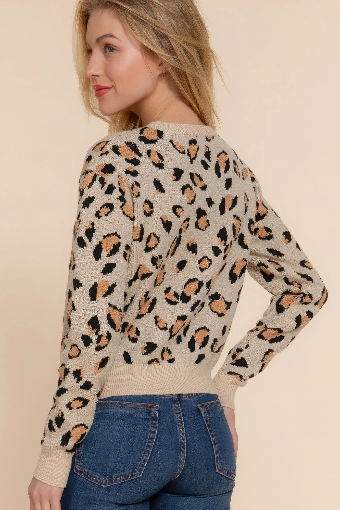 Betty's Long Slv Animal Jacquard Sweater