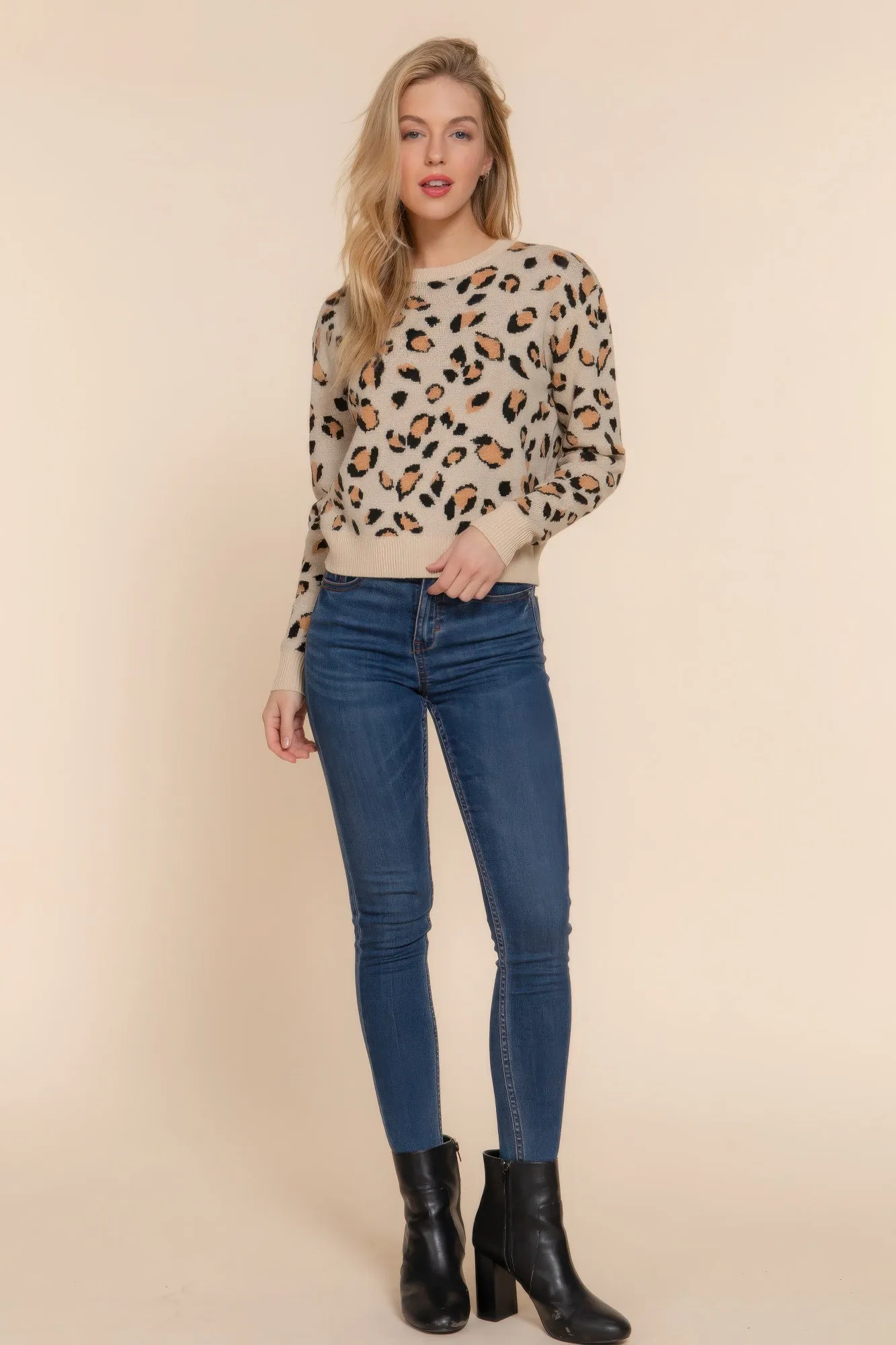 Betty's Long Slv Animal Jacquard Sweater