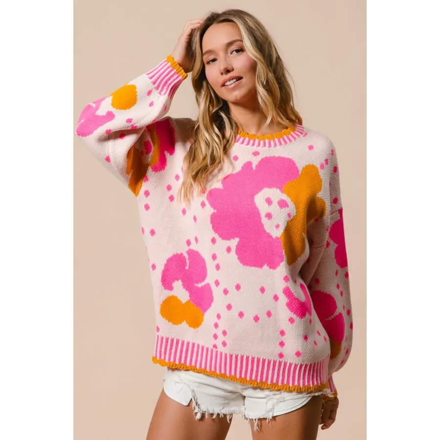 BiBi Flower Pattern Contrast Sweater