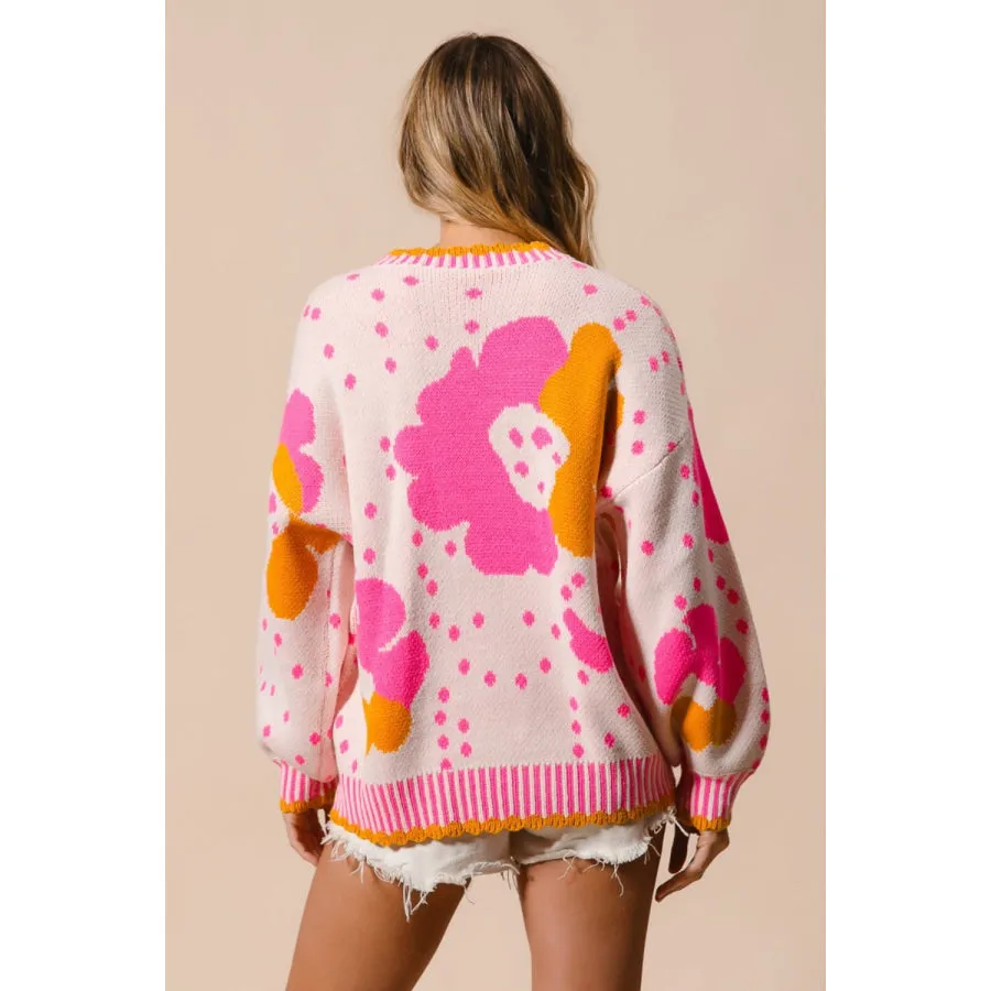 BiBi Flower Pattern Contrast Sweater