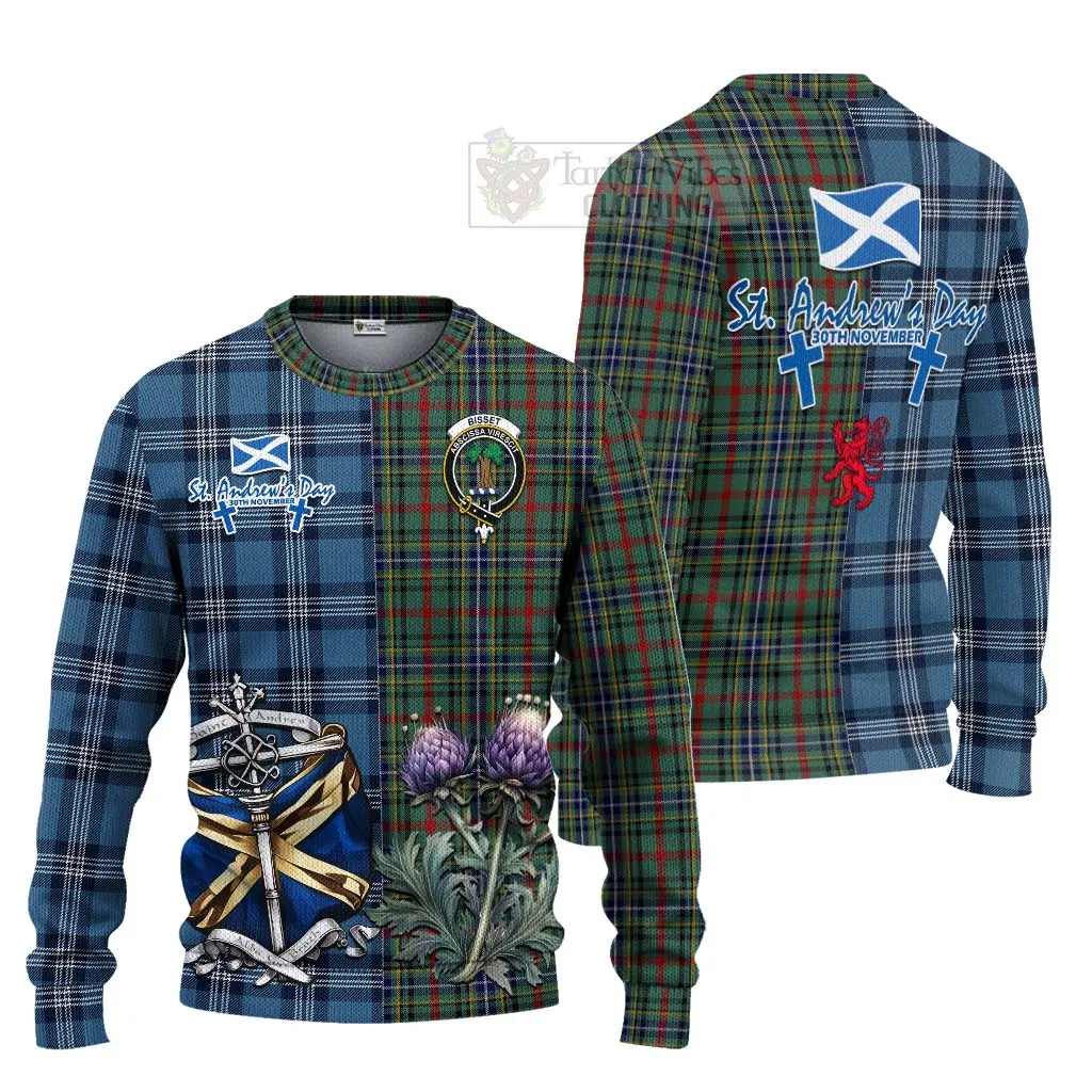 Bisset Tartan Knitted Sweater Happy St. Andrew's Day Half Tartan Style