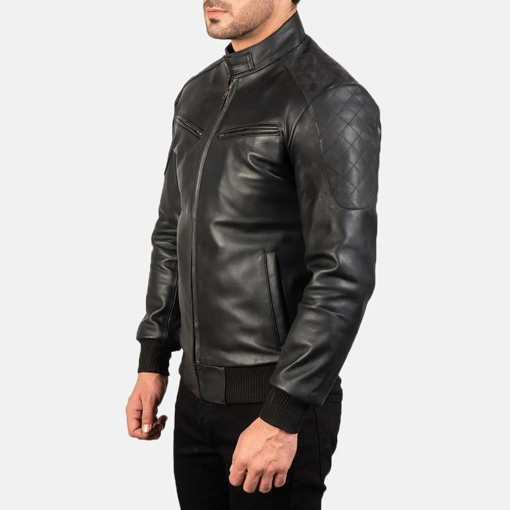 Black Leather Bomber Jacket