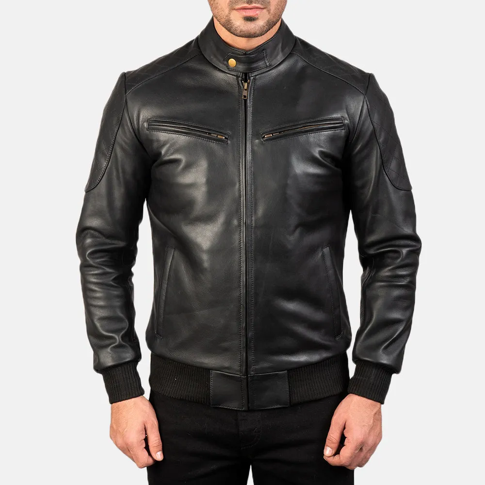 Black Leather Bomber Jacket