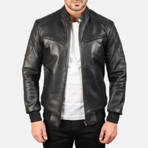 Black Leather Bomber Jacket