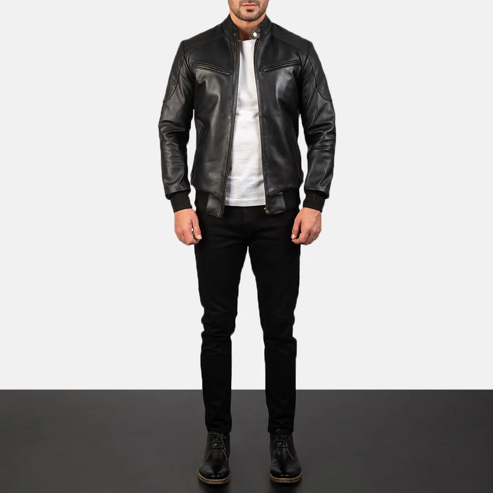 Black Leather Bomber Jacket