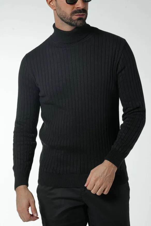 Black Ribbed High Neck