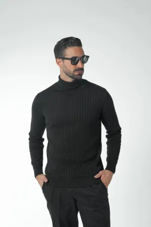 Black Ribbed High Neck