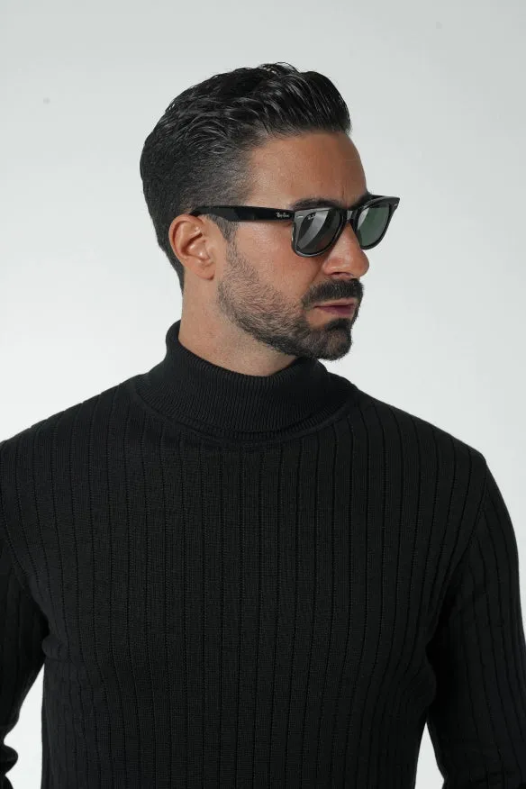 Black Ribbed High Neck