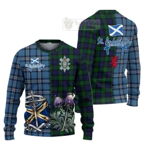 Black Watch Tartan Knitted Sweater Happy St. Andrew's Day Half Tartan Style