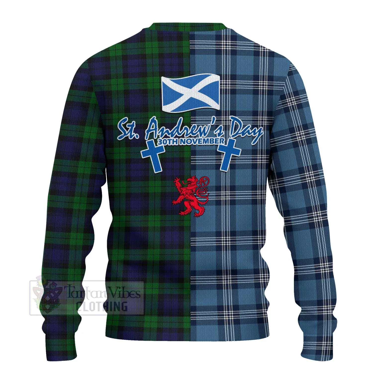 Black Watch Tartan Knitted Sweater Happy St. Andrew's Day Half Tartan Style