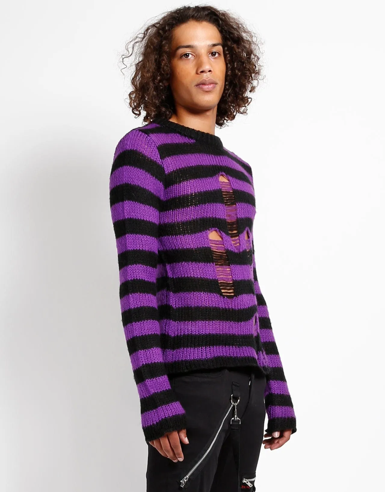 BLK/PURPLE UNISEX RAG STRIPE SWEATER