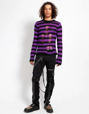 BLK/PURPLE UNISEX RAG STRIPE SWEATER