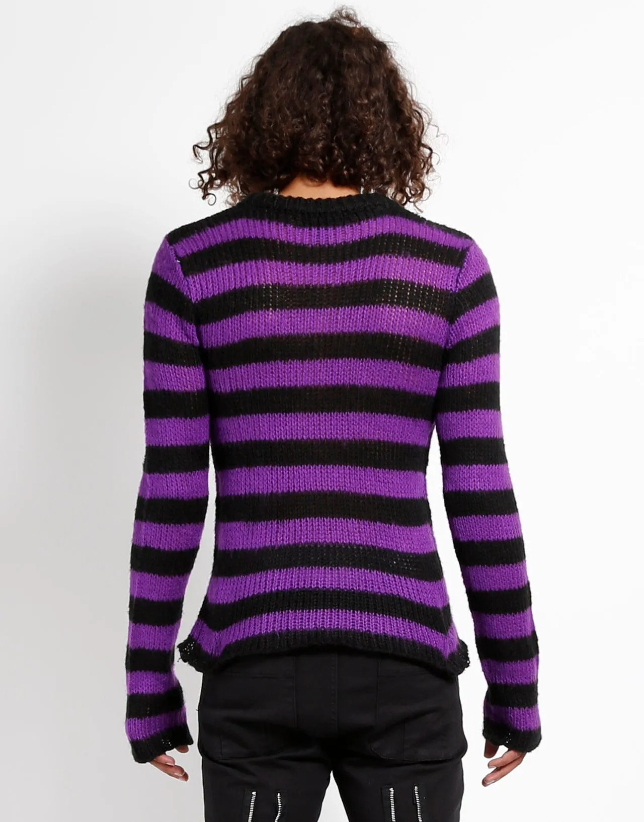 BLK/PURPLE UNISEX RAG STRIPE SWEATER