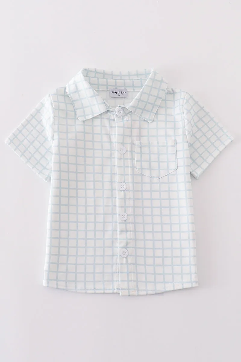 Blue checkered boy button down shirt