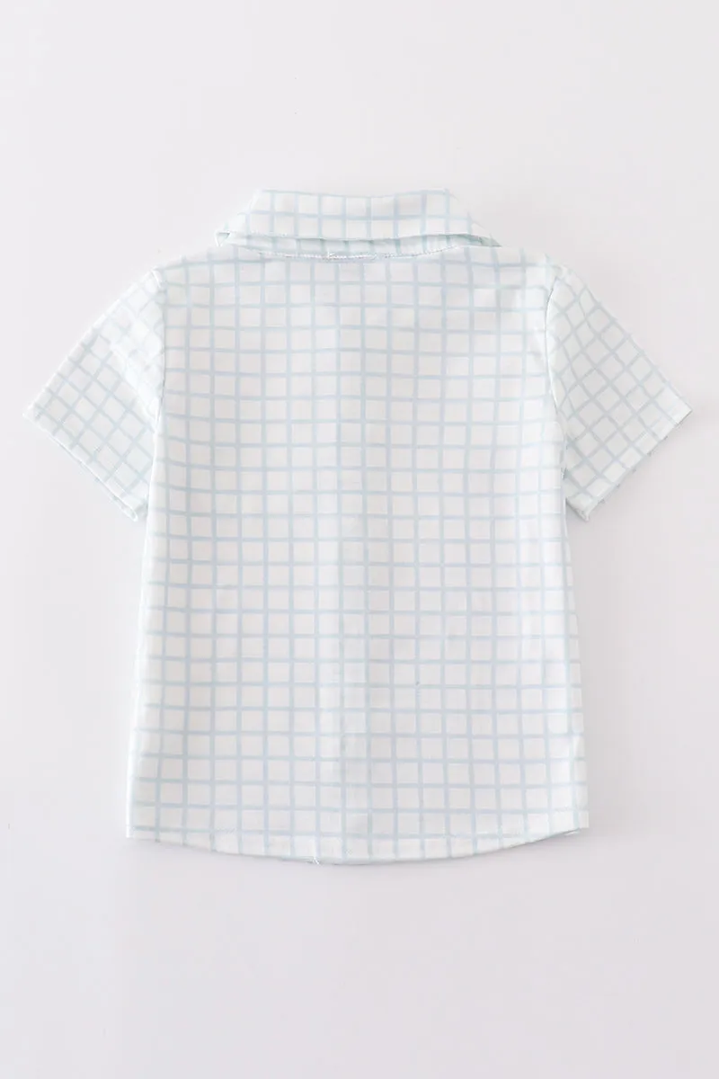 Blue checkered boy button down shirt