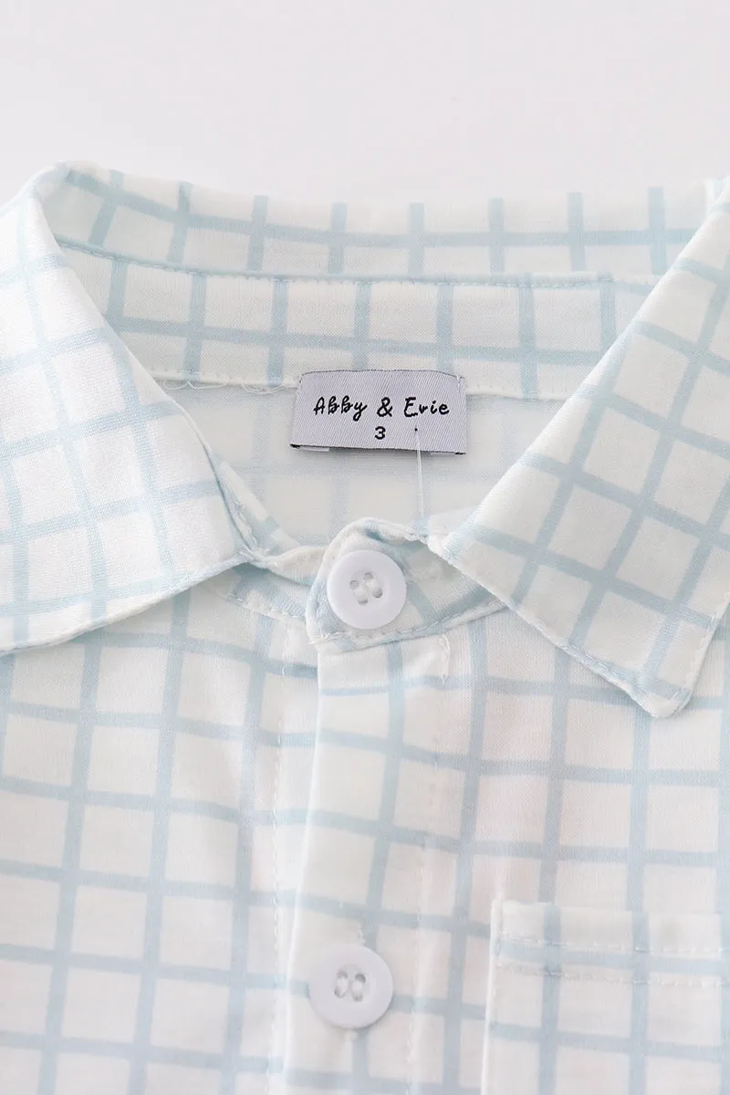 Blue checkered boy button down shirt