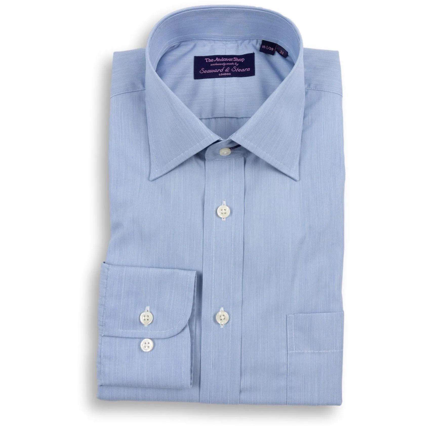 Blue Fine Stripe Spread Collar Dress Shirt