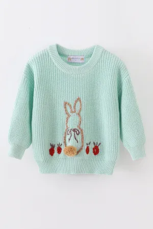 Blue hand-embroidery bunny pullover sweater