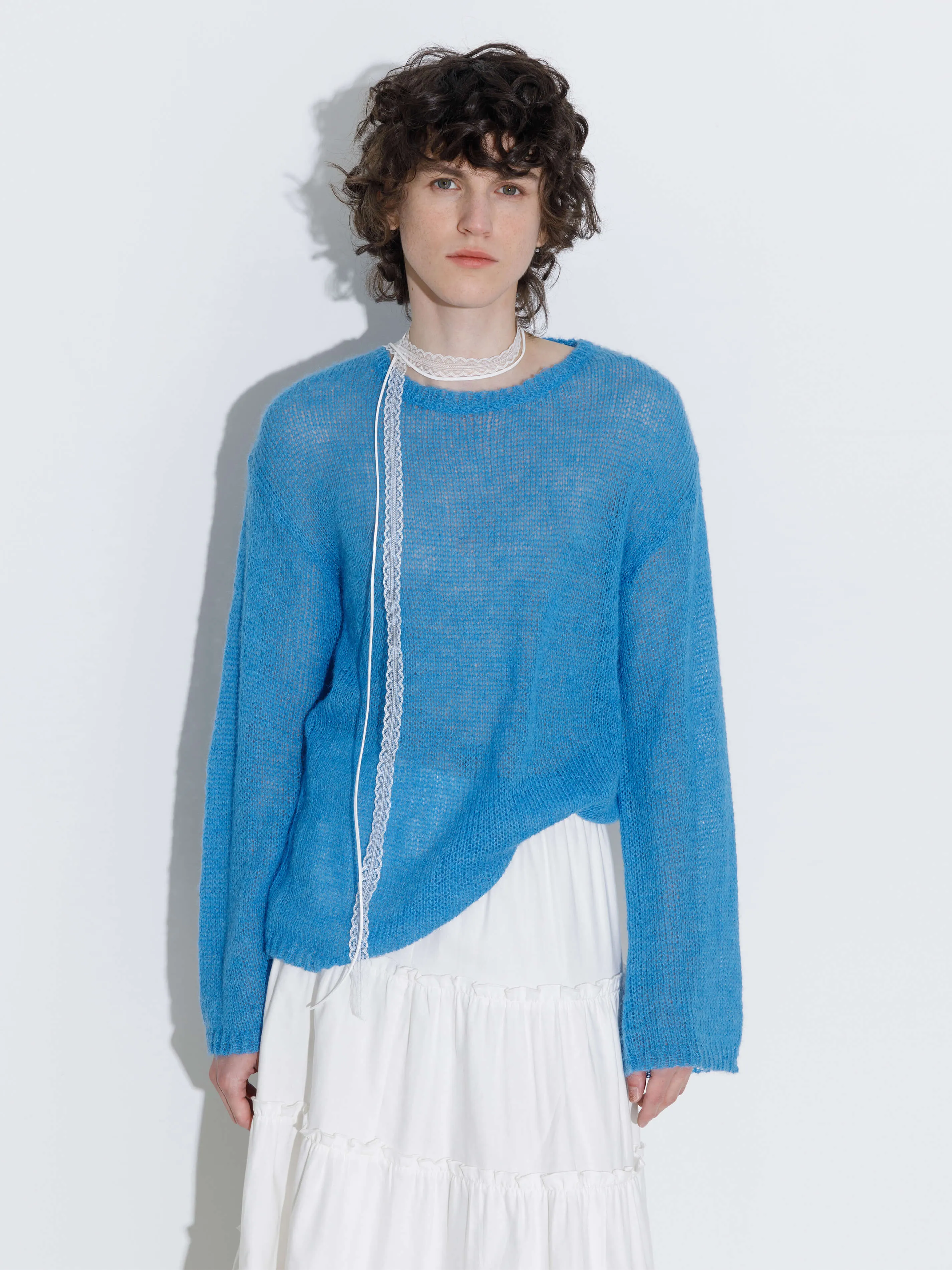 Blue Oversized Open-Knit Sweater