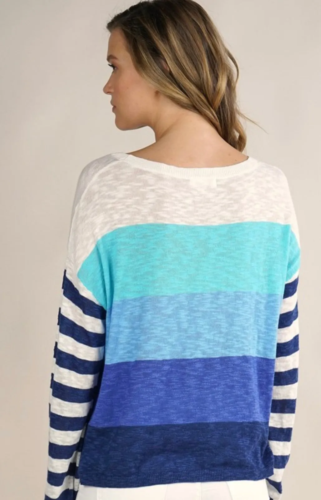 Blues & White Stripe Lightweight Sweater Top by Lovestitch